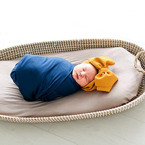 Posh Peanut Manta para Envolver Bebé Unisex- Viscosa de Punto Grande de Primera Calidad de Bambú- Manta Envolvente para Bebés, Manta Receptora Y Juego de Gorro- Azul Marino