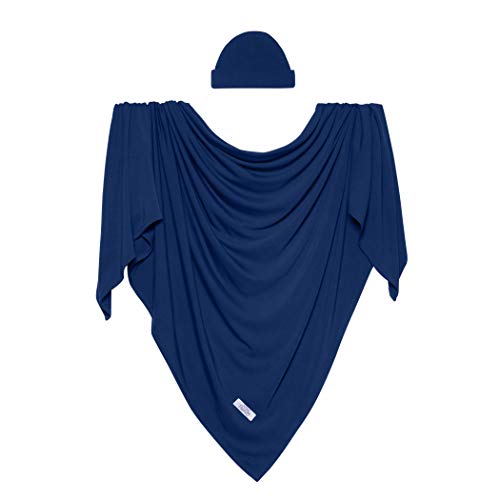 Posh Peanut Manta para Envolver Bebé Unisex- Viscosa de Punto Grande de Primera Calidad de Bambú- Manta Envolvente para Bebés, Manta Receptora Y Juego de Gorro- Azul Marino