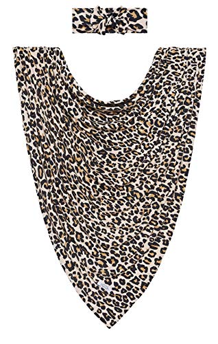 Posh Peanut Manta para Pañales para Bebés, Viscosa de Punto Grande de Primera Calidad de Bambú, Manta para Pañales para Bebés, Manta Receptora Y Juego de Diadema, Registro (Lana Leopard Tan)