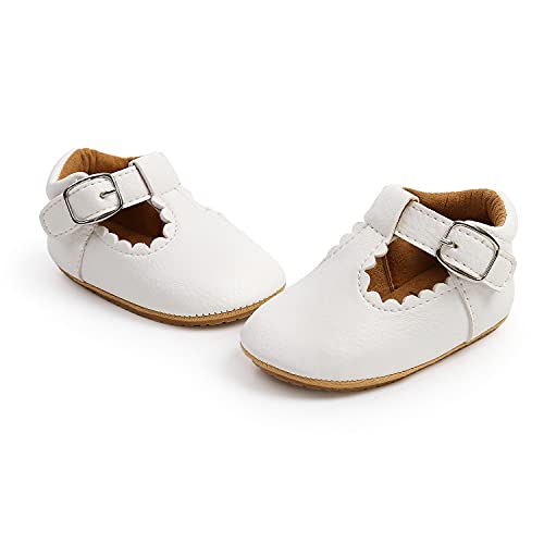 Primeros Zapatos para Caminar Niñas Bebés Zapatos Planos Mary Jane con Nudo de Lazo Cuero Sintético Ajustable Antideslizante Suela Suave Zapatos de Princesa 0-18 Meses