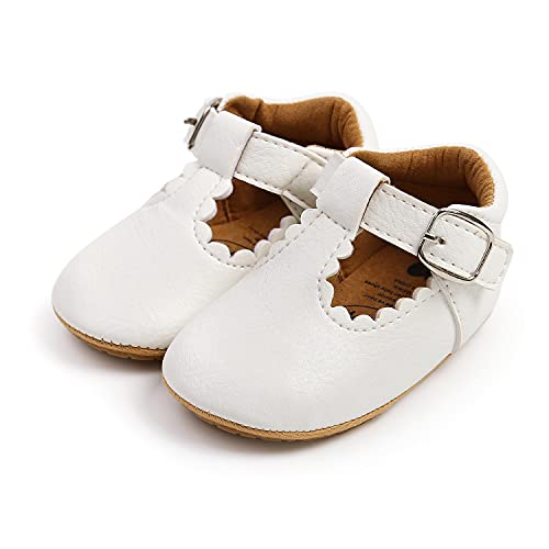 Primeros Zapatos para Caminar Niñas Bebés Zapatos Planos Mary Jane con Nudo de Lazo Cuero Sintético Ajustable Antideslizante Suela Suave Zapatos de Princesa 0-18 Meses