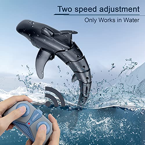 Pristar Mini Tiburón Teledirigidos Recargable Simulado Tiburones Juguetes Control Remoto 2.4GHz Bajo el Agua Eléctrico Tiburón Peces Barcos Piscina de Juguete Baño Nadando para niños, Negro (2 Pilas)