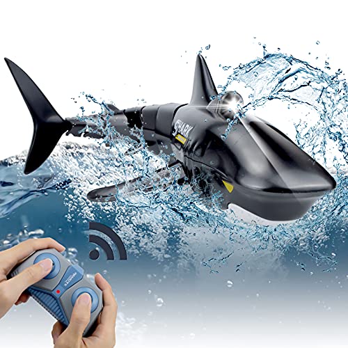 Pristar Mini Tiburón Teledirigidos Recargable Simulado Tiburones Juguetes Control Remoto 2.4GHz Bajo el Agua Eléctrico Tiburón Peces Barcos Piscina de Juguete Baño Nadando para niños, Negro (2 Pilas)