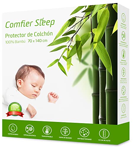 Protector Colchon Cuna Supersuave 70x140 cm Transpirable 100% Bambu no Ruidoso Antibacteriano Funda colchon Impermeable Hipoalergenico Anti-bacteriano Anti-acaros