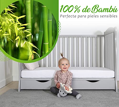 Protector Colchon Cuna Supersuave 70x140 cm Transpirable 100% Bambu no Ruidoso Antibacteriano Funda colchon Impermeable Hipoalergenico Anti-bacteriano Anti-acaros