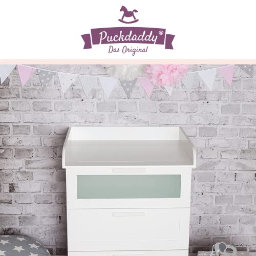 Puckdaddy Cambiador Fridolin - 78x70x10 cm, Cambiador de Madera en Blanco, Tablero de Cambiador compatible con Las cómodas IKEA Brimnes, Incluye Material de Montaje para la fijación en la Pared