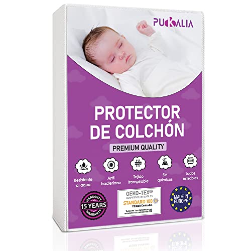 Pukalia Protector Colchon Cuna 60x120 cm Impermeable - Protector colchon Impermeable 60 x 120 Funda Cuna Hipoalergénico - Anti-Bacteriano - Transpirable - Absorbente - Certificado Oeko - Tex®