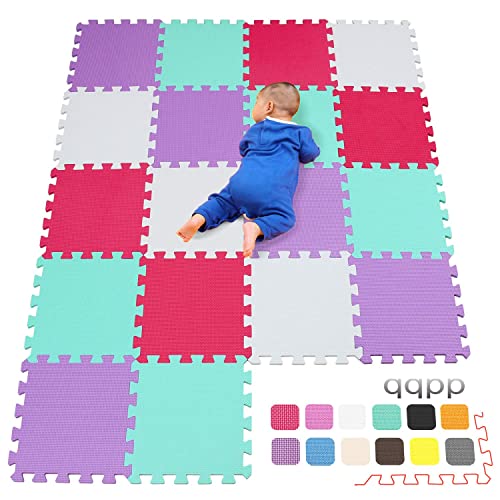 qqpp Alfombra Puzzle para Niños Bebe Infantil - Suelo de Goma EVA Suave. 18 Piezas (30 * 30 * 1cm), Blanco,Verde,Rojo,Morado. QQC-AHIKb18N