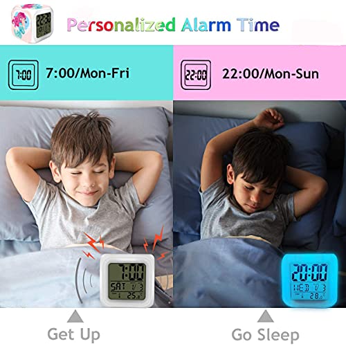 Reloj despertador digital de sirena, 7 cambios de color LED LCD con luces para niños, despertador, mesita de noche, regalo de cumpleaños, niña, niña, mujer, dormitorio adulto