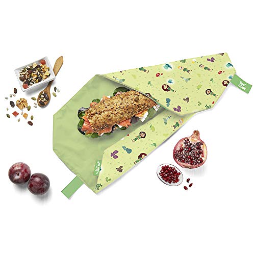 Roll'eat ® | Bolsa Merienda, Porta Bocadillos con Envoltorio Reutilizable, Porta Alimentos Ecológico sin BPA, Bolsa de Tela, Color Forest - Boc'n'Roll Kids