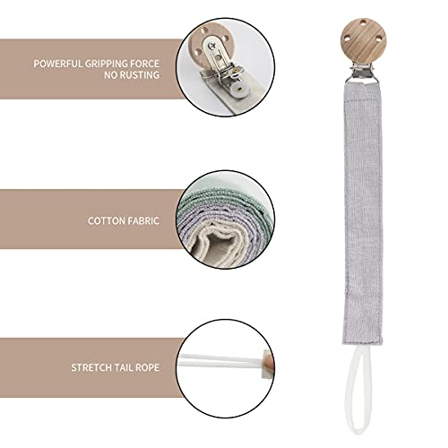 RUBY 3PCS Cadena Chupete Bebe Kit Portachupete Bebe Set Porta Chupetes,Chupetero Tela con Pinza Chupetero de Madera de Haya Natural,Regalo Bebe (Rosa-3)