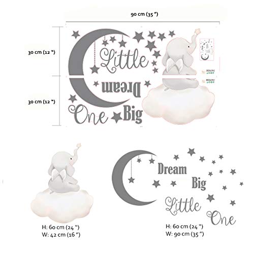 Runtoo Pegatinas de Pared Elefante Stickers Adhesivos Vinilo Letras Dream Big Decorativas Infantiles Habitacion Bebe