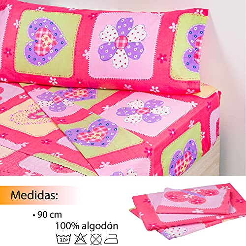 Sábanas Infantiles con tiernos y Coloridos diseños - Juego de sábanas para niños, Incluye sábana encimera, Bajera y Funda de Almohada - Sábanas para niños Cama 90 (Mariposas Rosa)