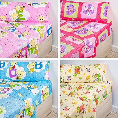 Sábanas Infantiles con tiernos y Coloridos diseños - Juego de sábanas para niños, Incluye sábana encimera, Bajera y Funda de Almohada - Sábanas para niños Cama 90 (Mariposas Rosa)