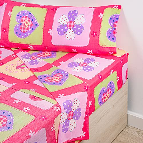 Sábanas Infantiles con tiernos y Coloridos diseños - Juego de sábanas para niños, Incluye sábana encimera, Bajera y Funda de Almohada - Sábanas para niños Cama 90 (Mariposas Rosa)