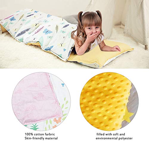 Saco de dormir plegable para niños con almohada y manta, para niños y niñas, preescolar, guardería Hojas