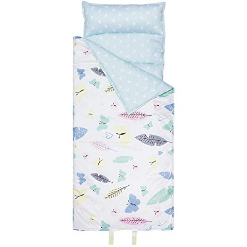 Saco de dormir plegable para niños con almohada y manta, para niños y niñas, preescolar, guardería Hojas