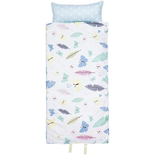 Saco de dormir plegable para niños con almohada y manta, para niños y niñas, preescolar, guardería Hojas