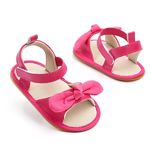 Sandalias Bebe Niña Verano Zapatos Bebé Recién Nacido Plano Antideslizante Rojo 0-6 Meses