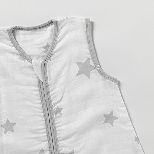 Schlummersack Saco de dormir de verano con pies, 0,5 tog, muselina de bambú, saco de dormir con piernas sin forro, saco de dormir de verano, diferentes tamaños y diseños/colores, estrellas gris, 110