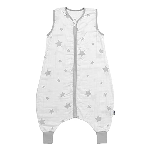 Schlummersack Saco de dormir de verano con pies, 0,5 tog, muselina de bambú, saco de dormir con piernas sin forro, saco de dormir de verano, diferentes tamaños y diseños/colores, estrellas gris, 110