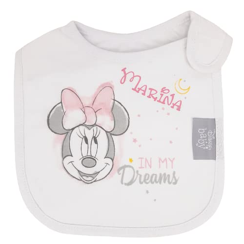 Set de Baberos Disney Personalizados de Mababyshop - Pack de 2 Baberos Minnie en 2 colores y personalizados con el nombre del Recién Nacido - Completa tu cesta de bebé Personalizada