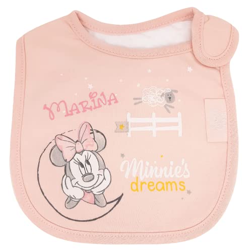 Set de Baberos Disney Personalizados de Mababyshop - Pack de 2 Baberos Minnie en 2 colores y personalizados con el nombre del Recién Nacido - Completa tu cesta de bebé Personalizada