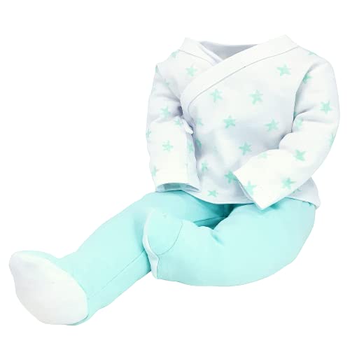 Set primera puesta de recién nacido Estrellas de 5 piezas – Pijama de 2 piezas Estampado de estrellas, Gorrito y Babero Personalizados con el nombre del bebé y Manoplas para recién nacido. (Verde)