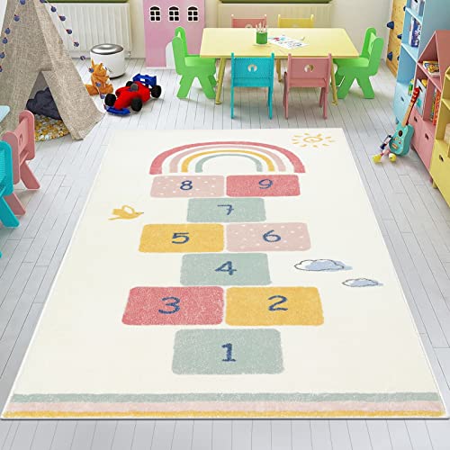 SHACOS Alfombra de Niños Habitación, Beige Alfombra de Juegos Antideslizante, Alfombra Infantil Habitación, Pelo Corto, Estera de Juego, Suave Alfombra Grande para Niños, Niñas, 120x170 cm