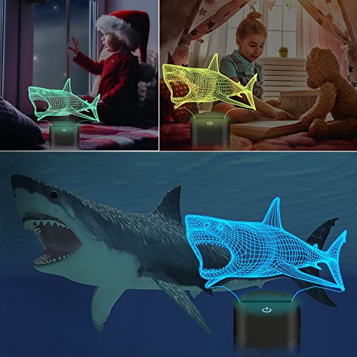 Shark 3D Illusion Night Light Ocean Animal Lámpara de mesa de escritorio, 16 colores Control remoto LED Nightlight para niños Regalos de vacaciones