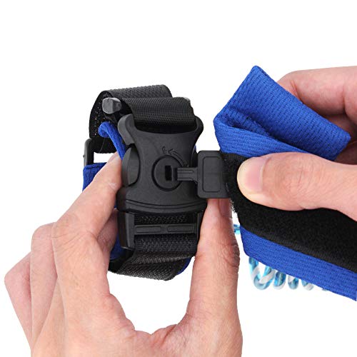 ShawFly - Correa de muñeca antiperdida, 1,5 m, para niños, para caminar, correa de seguridad, cuerda de alambre elástica, fluorescente y bloqueo de seguridad, para niños, viajes(azul)