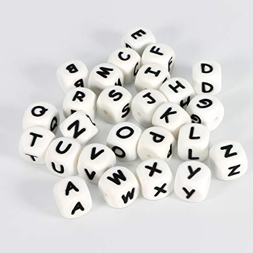 Silicona Letras Cuentas de Dentición,10pcs English Alphabet 12mm Cube Haga su propio kit de bricolaje a granel Nombre personalizado Baby Teether Chew Beads Sin BPA