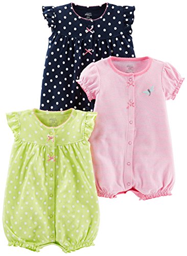 Simple Joys by Carter's Baby Girls paquete de 3 pelele de ajuste ,Navy Dot/Pink Stripe/Yellow Dot ,6-9 Meses