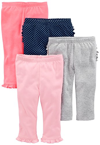 Simple Joys by Carter's pantalón para niñas pequeñas, paquete de 4 ,Bright Pink/Navy Dot Ruffle/Gray Ruffle/Light Pink ,12 Meses