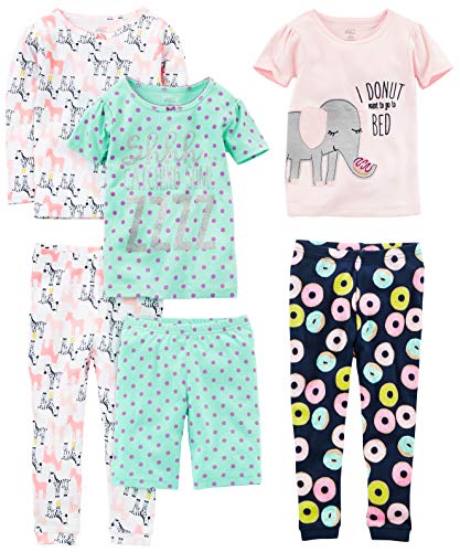 Simple Joys by Carter's - Pijamas enteros - Juego de pijama de algodón de ajuste cómodo de 6 piezas. - para bebé niña multicolor Donuts/Zebra/Dots 6 Years