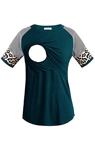 Smallshow Camiseta Lactancia Verano Manga Corta Maternidad Ropa Embarazada Top,Teal,L