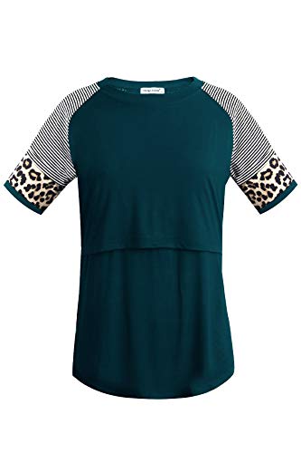 Smallshow Camiseta Lactancia Verano Manga Corta Maternidad Ropa Embarazada Top,Teal,L