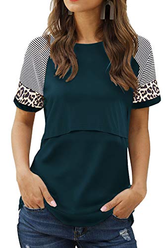 Smallshow Camiseta Lactancia Verano Manga Corta Maternidad Ropa Embarazada Top,Teal,L