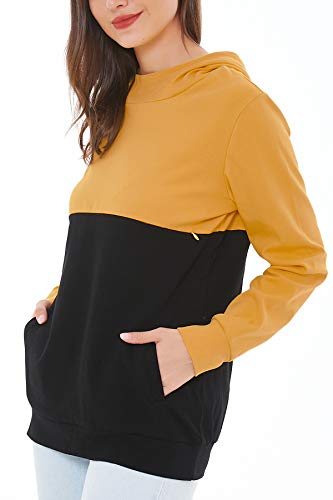 Smallshow Sudadera con Capucha de Lactancia Materna para Mujeres Patchwork con Cremallera Invisible Tops Yellow-Black XL