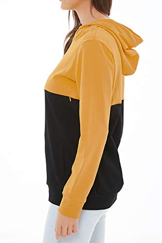 Smallshow Sudadera con Capucha de Lactancia Materna para Mujeres Patchwork con Cremallera Invisible Tops Yellow-Black XL