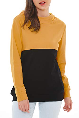 Smallshow Sudadera con Capucha de Lactancia Materna para Mujeres Patchwork con Cremallera Invisible Tops Yellow-Black XL