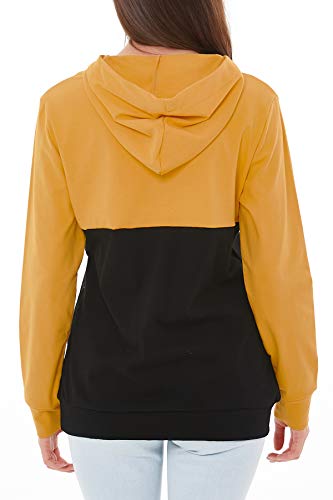 Smallshow Sudadera con Capucha de Lactancia Materna para Mujeres Patchwork con Cremallera Invisible Tops Yellow-Black XL