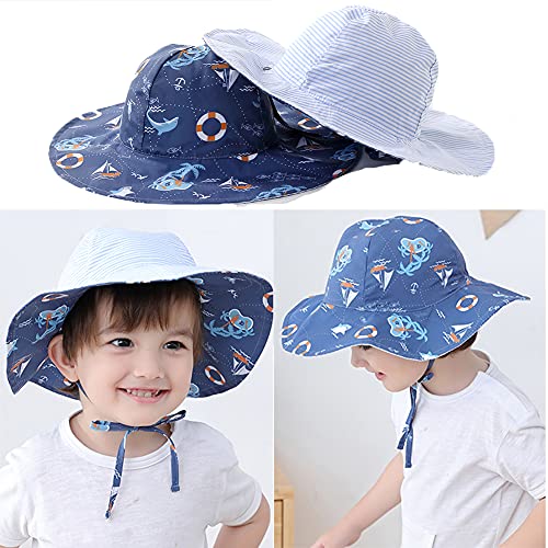 Snyemio Sombrero Niño Pescador para Bebé Primavera Verano Gorra de Protectora del Sol para Playa Viajes (Azul Marino, 54)