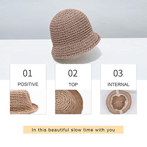 Sombrero de Paja de Verano para niños, Gorra de Playa para niñas, Gorra con Borde Flexible, Gorra de Encaje, Sombrero para el Sol Plegable para niños, 1-3 años (Blanco Crema, Talla única)