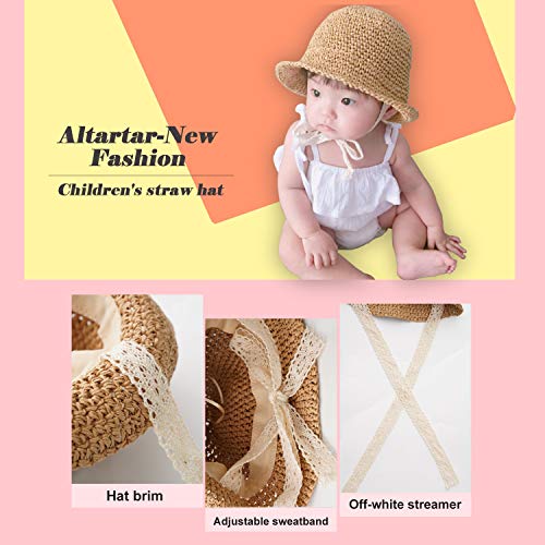 Sombrero de Paja de Verano para niños, Gorra de Playa para niñas, Gorra con Borde Flexible, Gorra de Encaje, Sombrero para el Sol Plegable para niños, 1-3 años (Blanco Crema, Talla única)