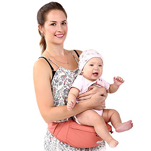 SONARIN Front Premium Hipseat Baby Carrier Portador de Bebé,Multifuncional, Ergonómico,100% Algodón,Hebilla giratoria de mariposa,Adaptado al crecimiento de su hijo(Rosado)