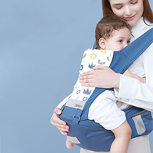 SONARIN Mochila Portabebés Ergonómico con Asiento de Cadera,Algodón Puro Portabebé Ligero Transpirable para Niños Pequeños de 0 a 36 Meses,Aprobado por Estándar de Seguridad,Hasta 30 KG(Azul)