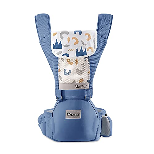 SONARIN Mochila Portabebés Ergonómico con Asiento de Cadera,Algodón Puro Portabebé Ligero Transpirable para Niños Pequeños de 0 a 36 Meses,Aprobado por Estándar de Seguridad,Hasta 30 KG(Azul)