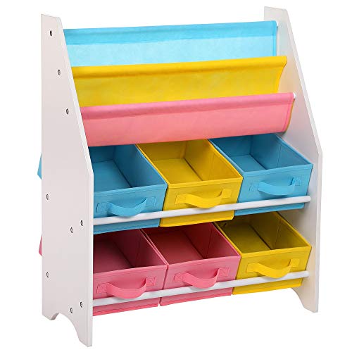 Songmics Estantería para Juguetes Organizador De Juguetes Estantería Infantil + Lsf106 Baúl Puff Taburete para Almacenaje Plegable Carga Máxima De 300 Kg Blanco, 76 X 38 X 38 Cm