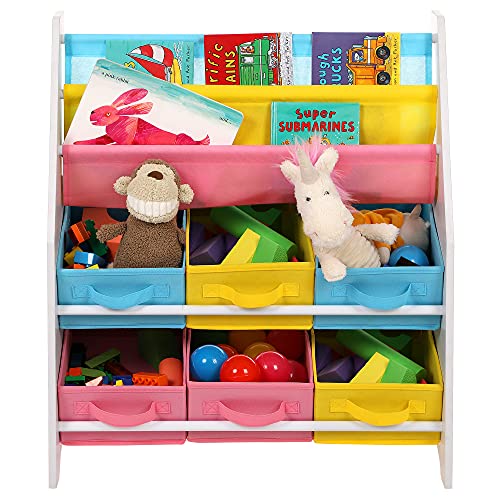 Songmics Estantería para Juguetes Organizador De Juguetes Estantería Infantil + Lsf106 Baúl Puff Taburete para Almacenaje Plegable Carga Máxima De 300 Kg Blanco, 76 X 38 X 38 Cm